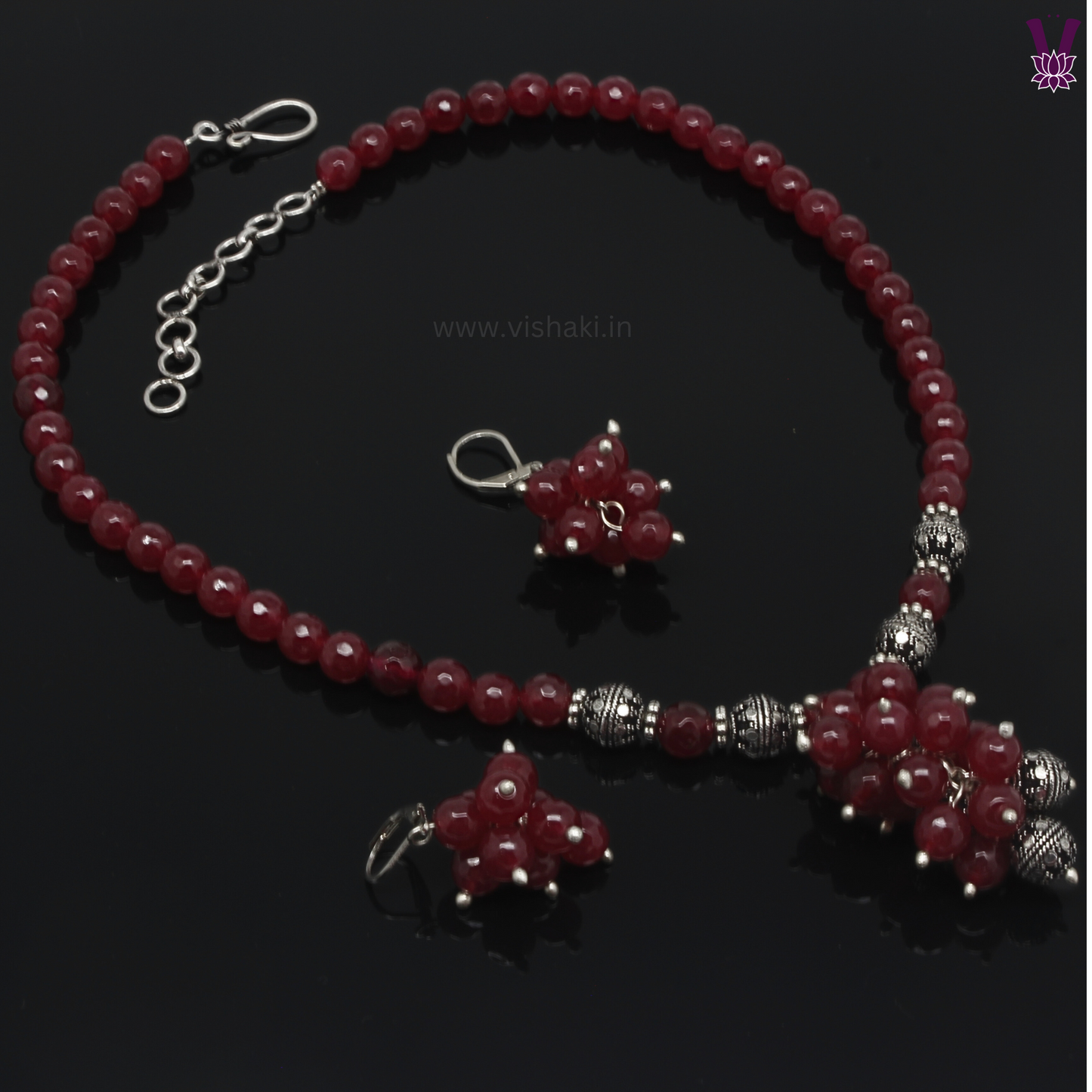Mrudhvi Ruby Agate Short Necklace Set