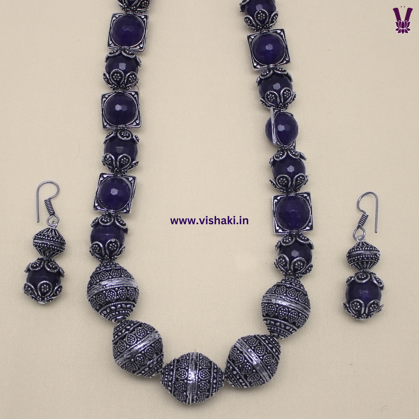 Mrudhvi Purple Agate Short Necklace Set