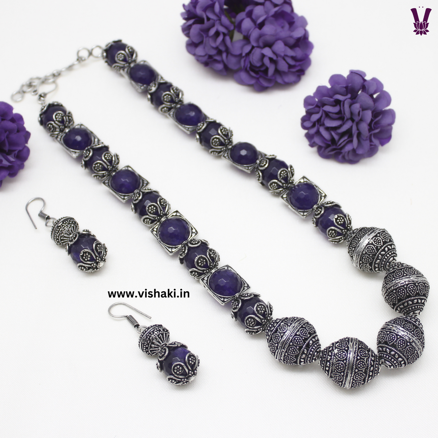 Mrudhvi Purple Agate Short Necklace Set
