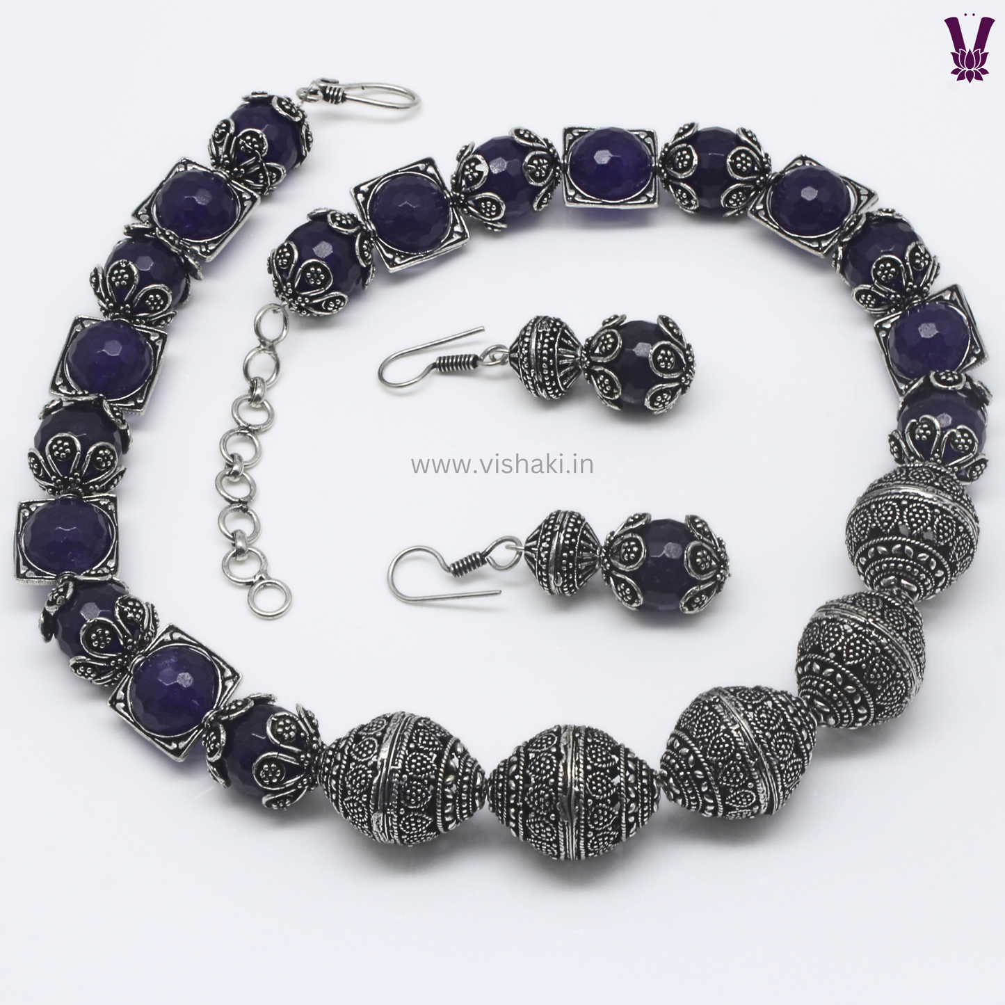 Mrudhvi Purple Agate Short Necklace Set