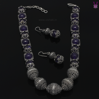 Mrudhvi Purple Agate Short Necklace Set