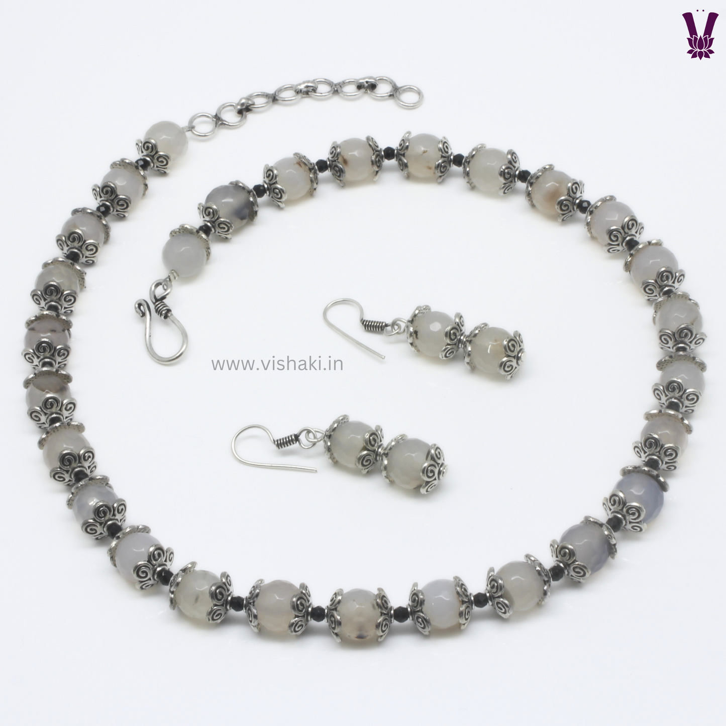 Mrudhvi White Agate Short Necklace Set
