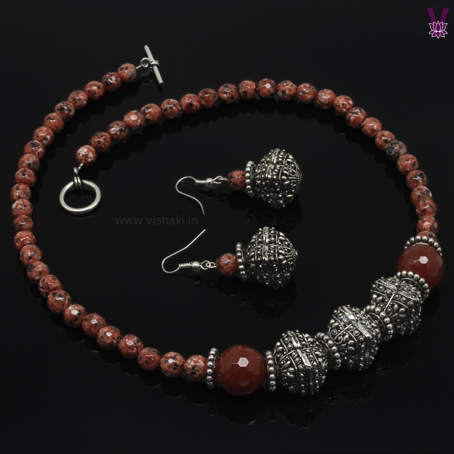 Mrudhvi Maroon Agate Short Necklace Set