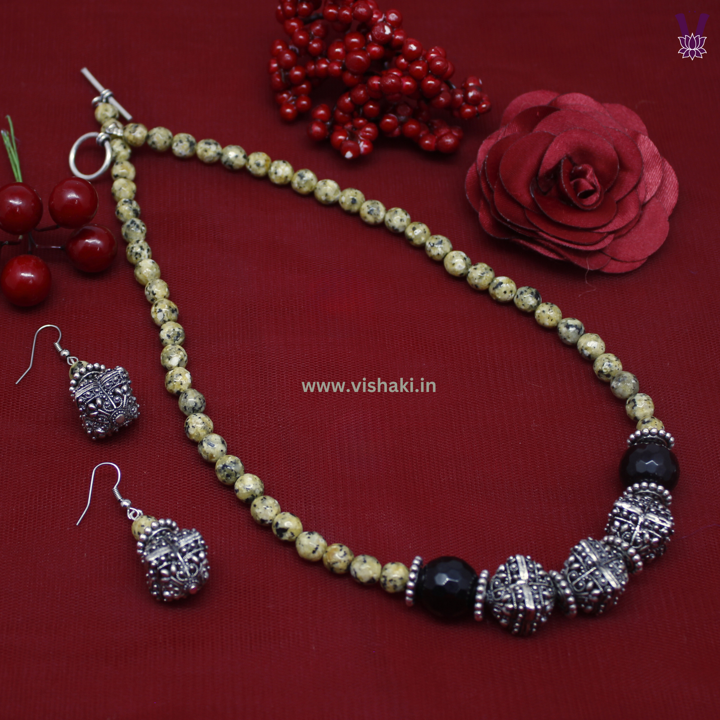 Mrudhvi Yellow Agate Short Necklace Set