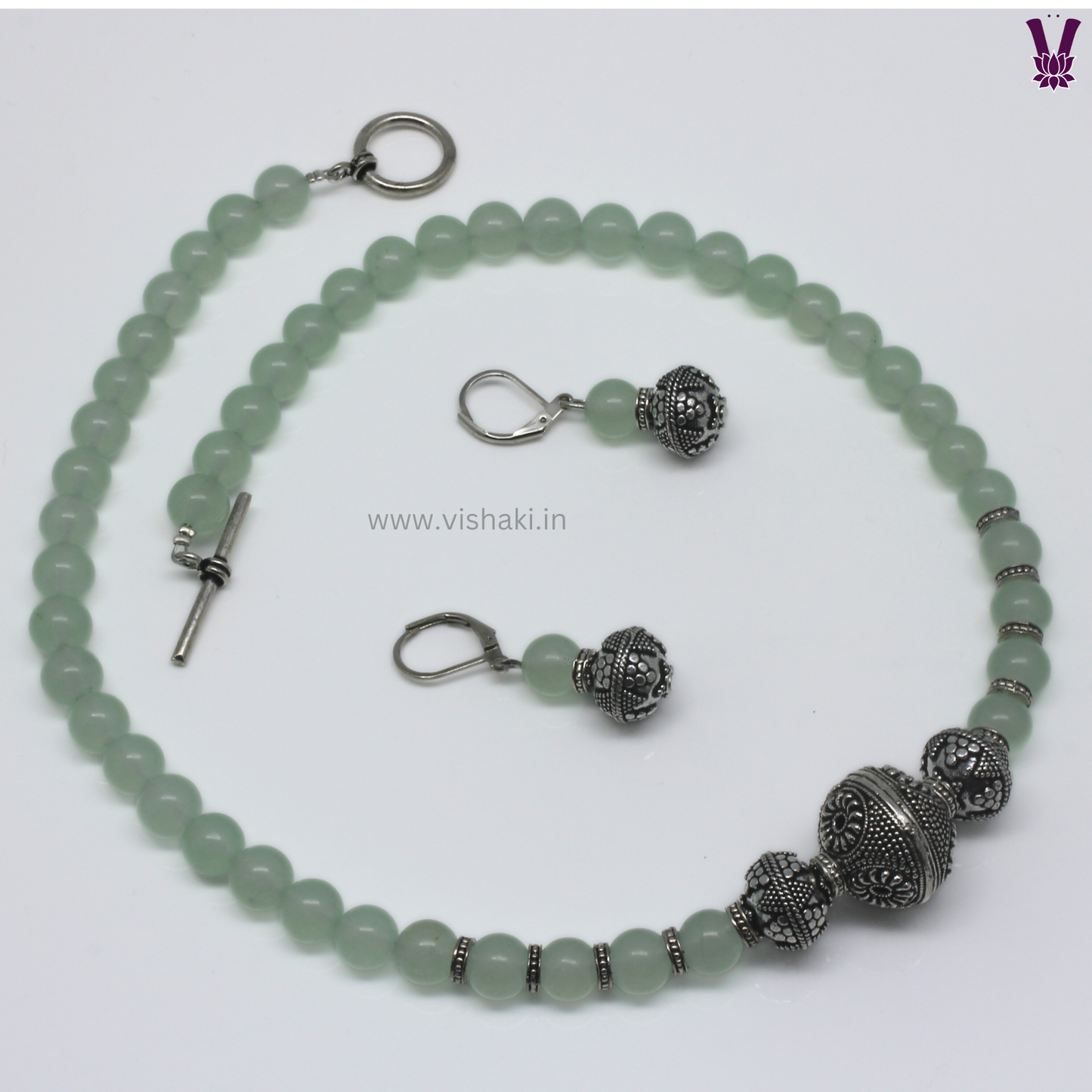 Mrudhvi Green Agate Short Necklace Set