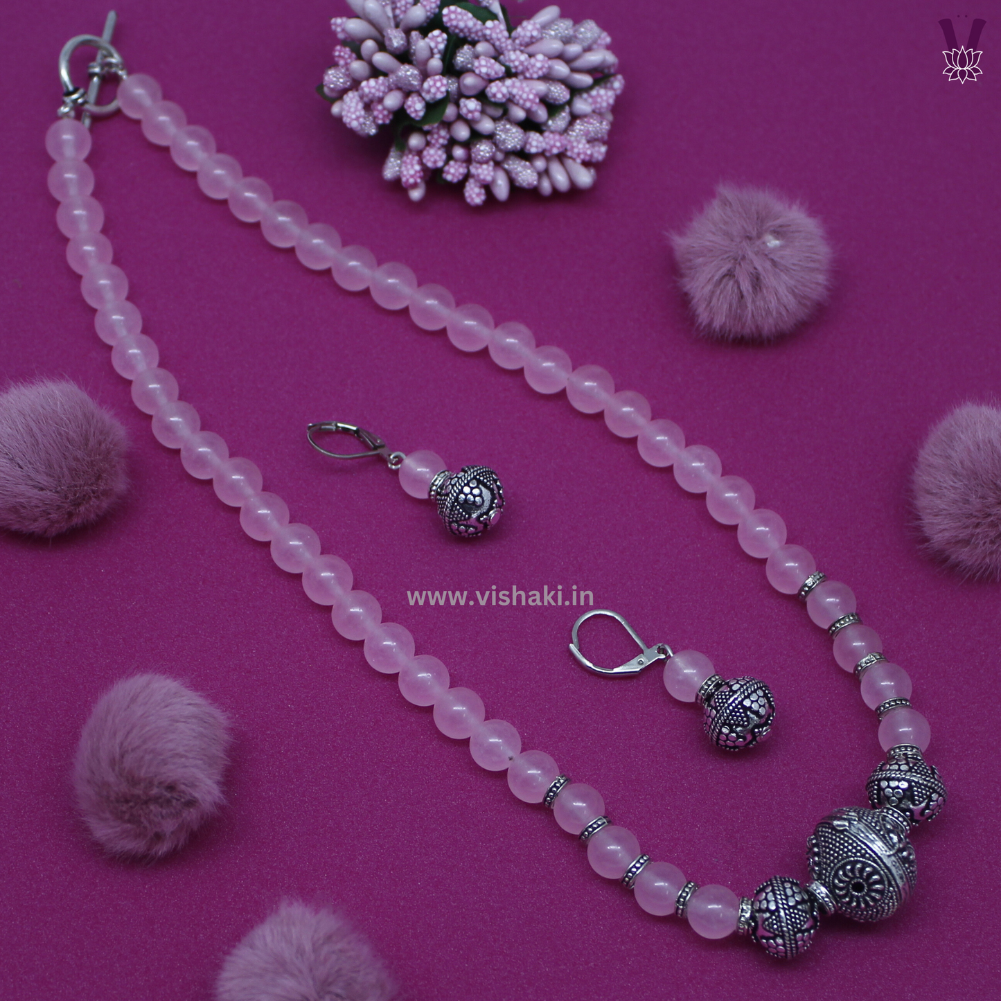 Mrudhvi Pink Agate Short Necklace Set