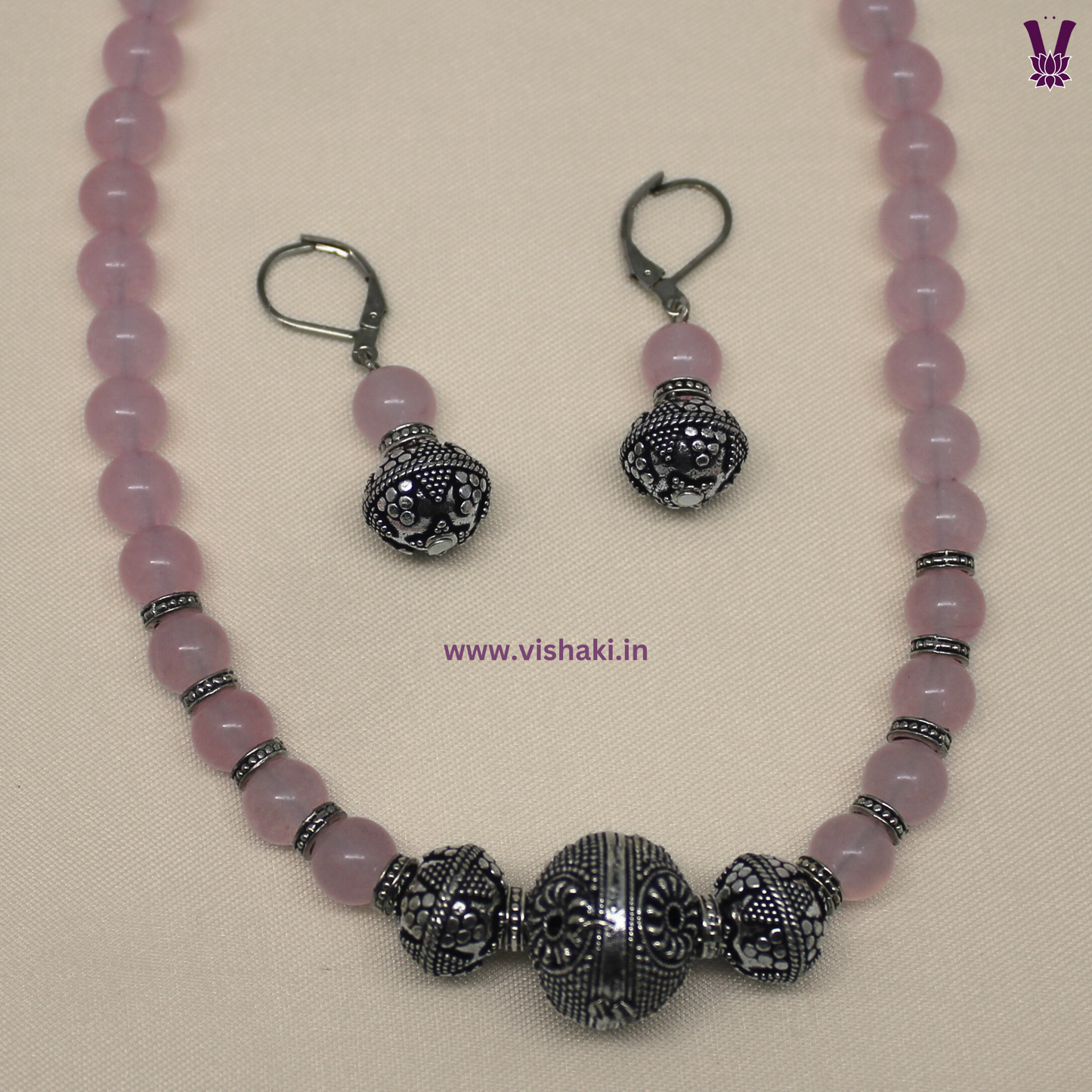 Mrudhvi Pink Agate Short Necklace Set