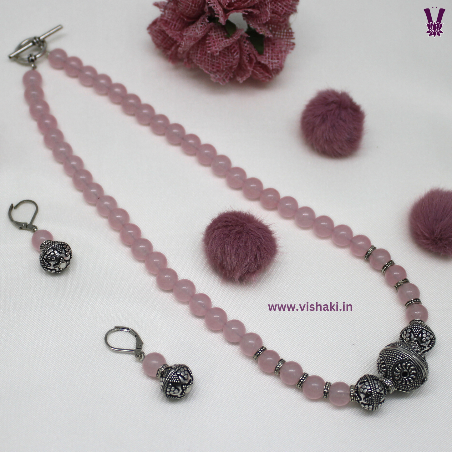 Mrudhvi Pink Agate Short Necklace Set