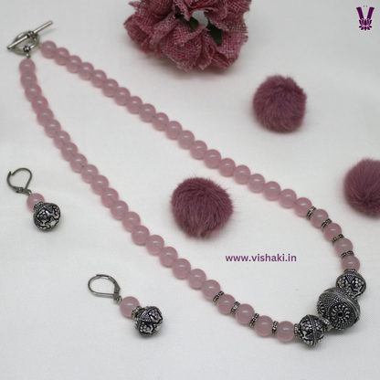 Mrudhvi Pink Agate Short Necklace Set