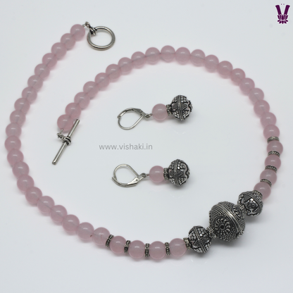 Mrudhvi Pink Agate Short Necklace Set