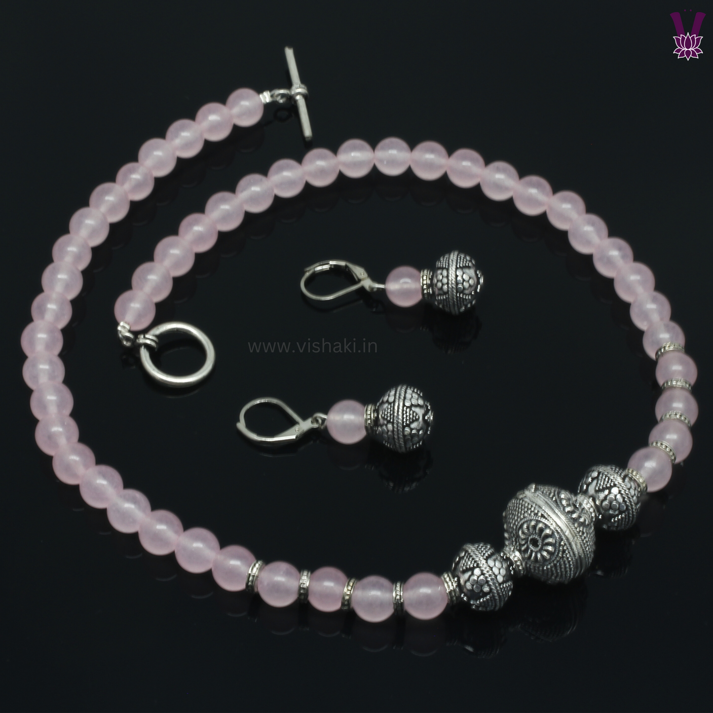 Mrudhvi Pink Agate Short Necklace Set
