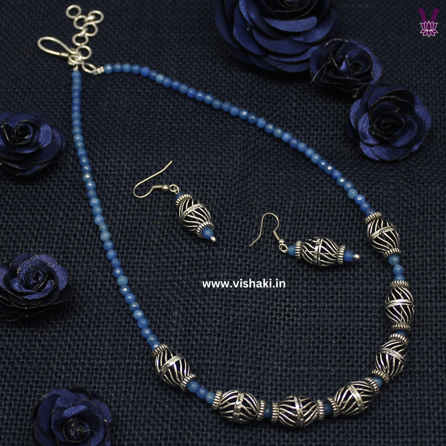 Mrudhvi Blue Agate Short Necklace Set