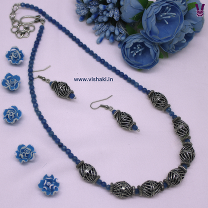 Mrudhvi Blue Agate Short Necklace Set