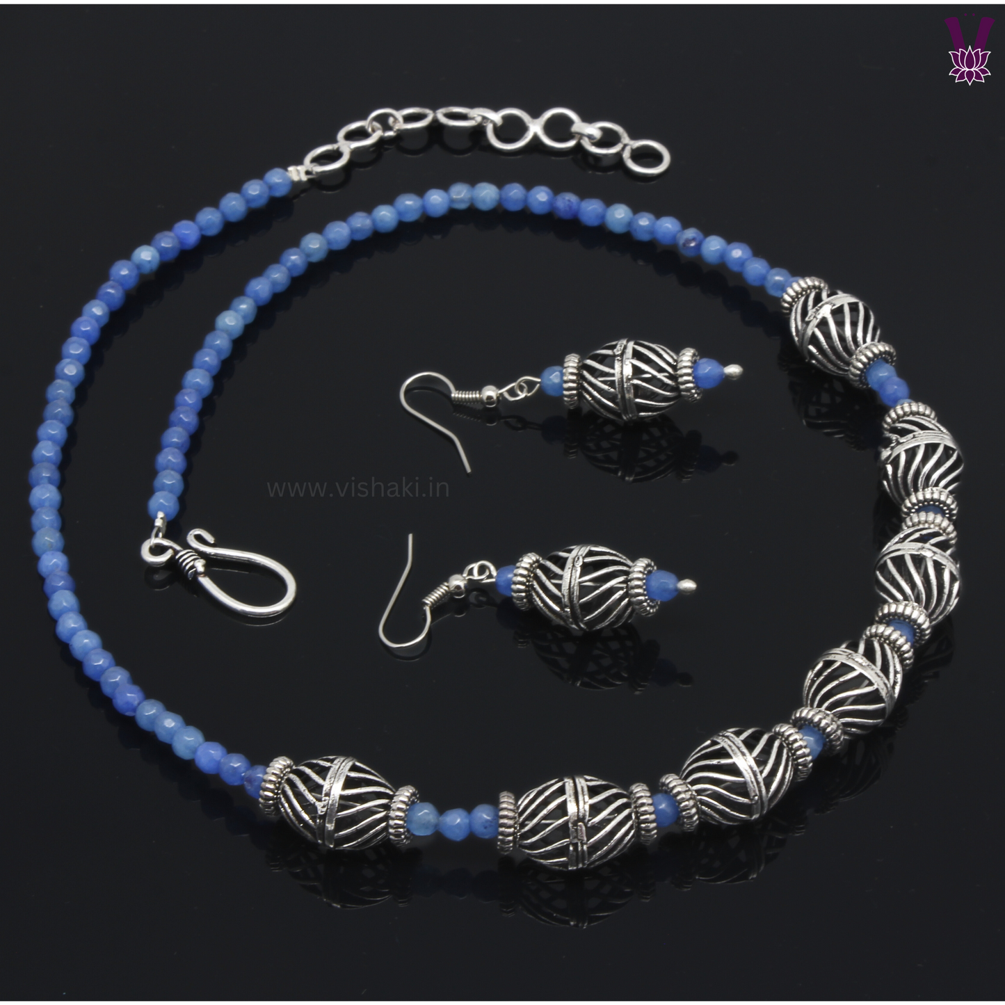 Mrudhvi Blue Agate Short Necklace Set