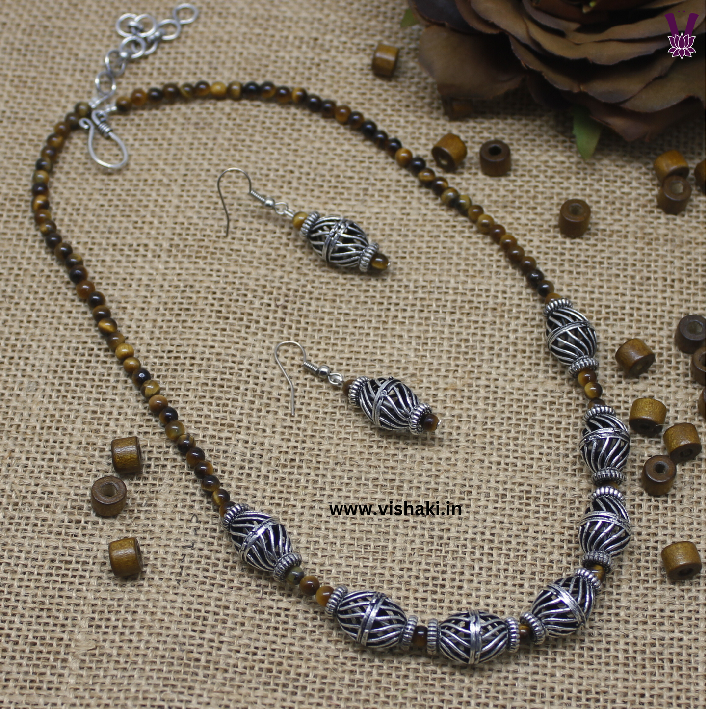 Mrudhvi Tiger Eye Short Necklace Set