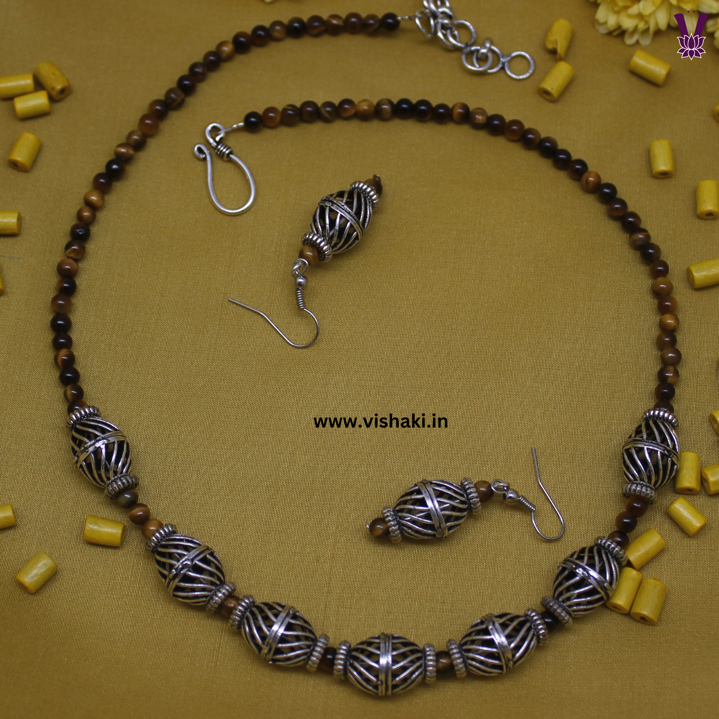 Mrudhvi Tiger Eye Short Necklace Set