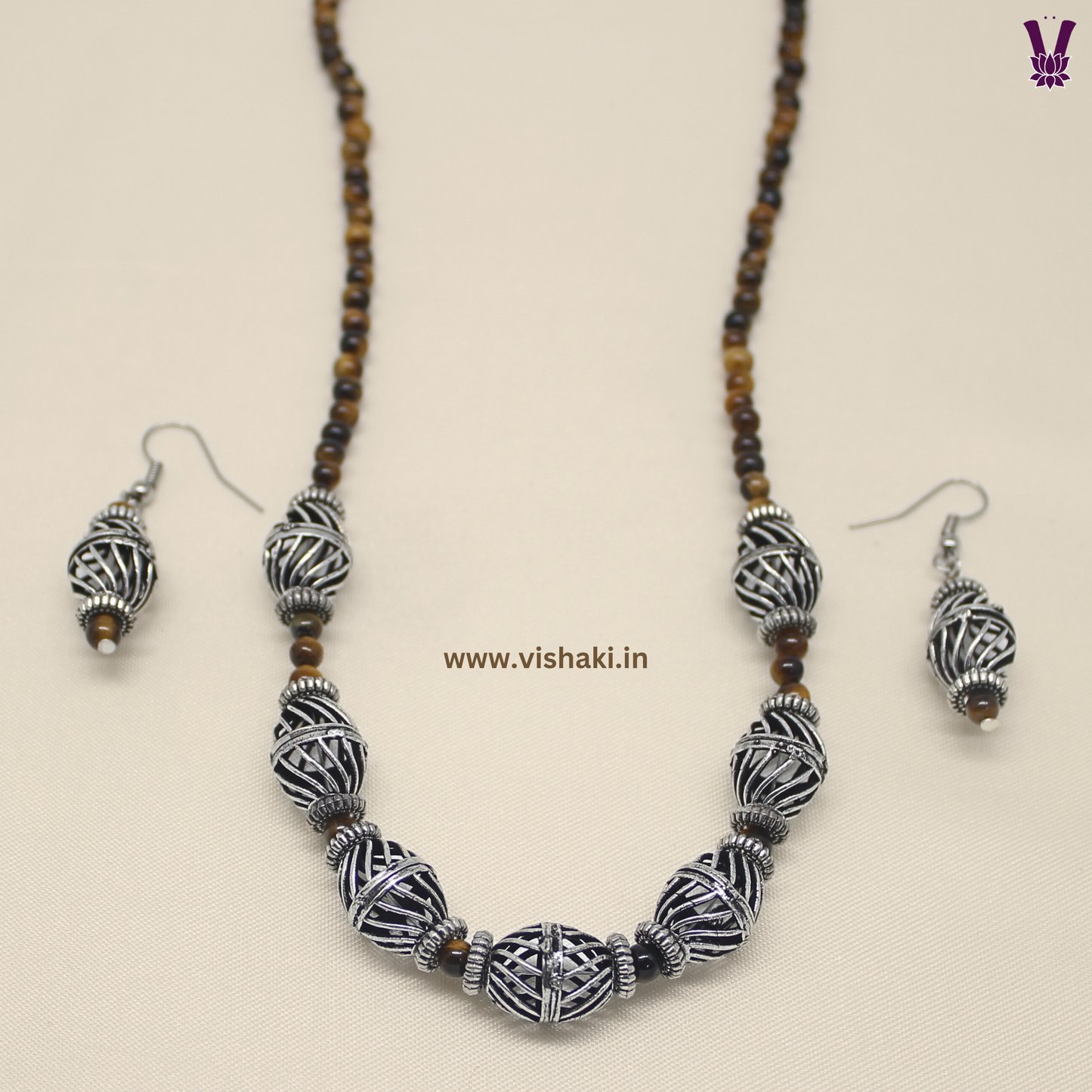 Mrudhvi Tiger Eye Short Necklace Set