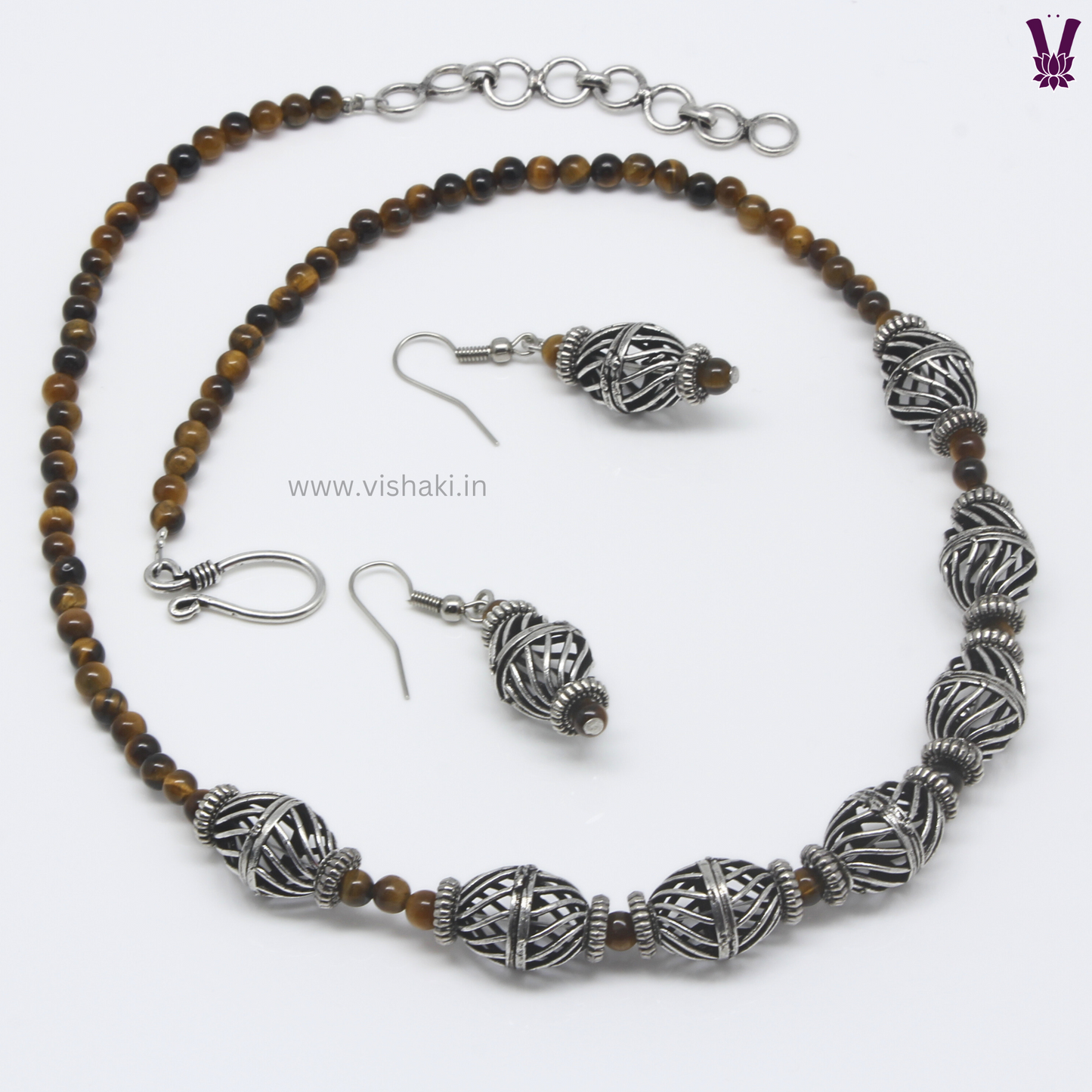 Mrudhvi Tiger Eye Short Necklace Set