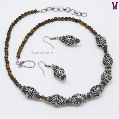 Mrudhvi Tiger Eye Short Necklace Set