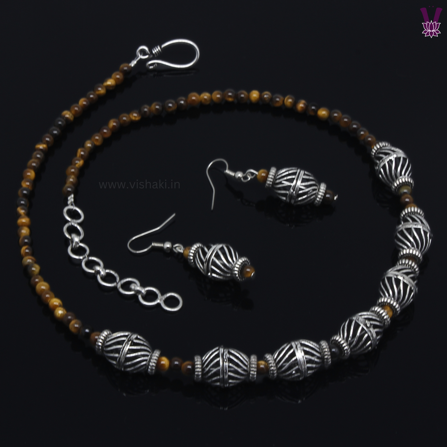 Mrudhvi Tiger Eye Short Necklace Set