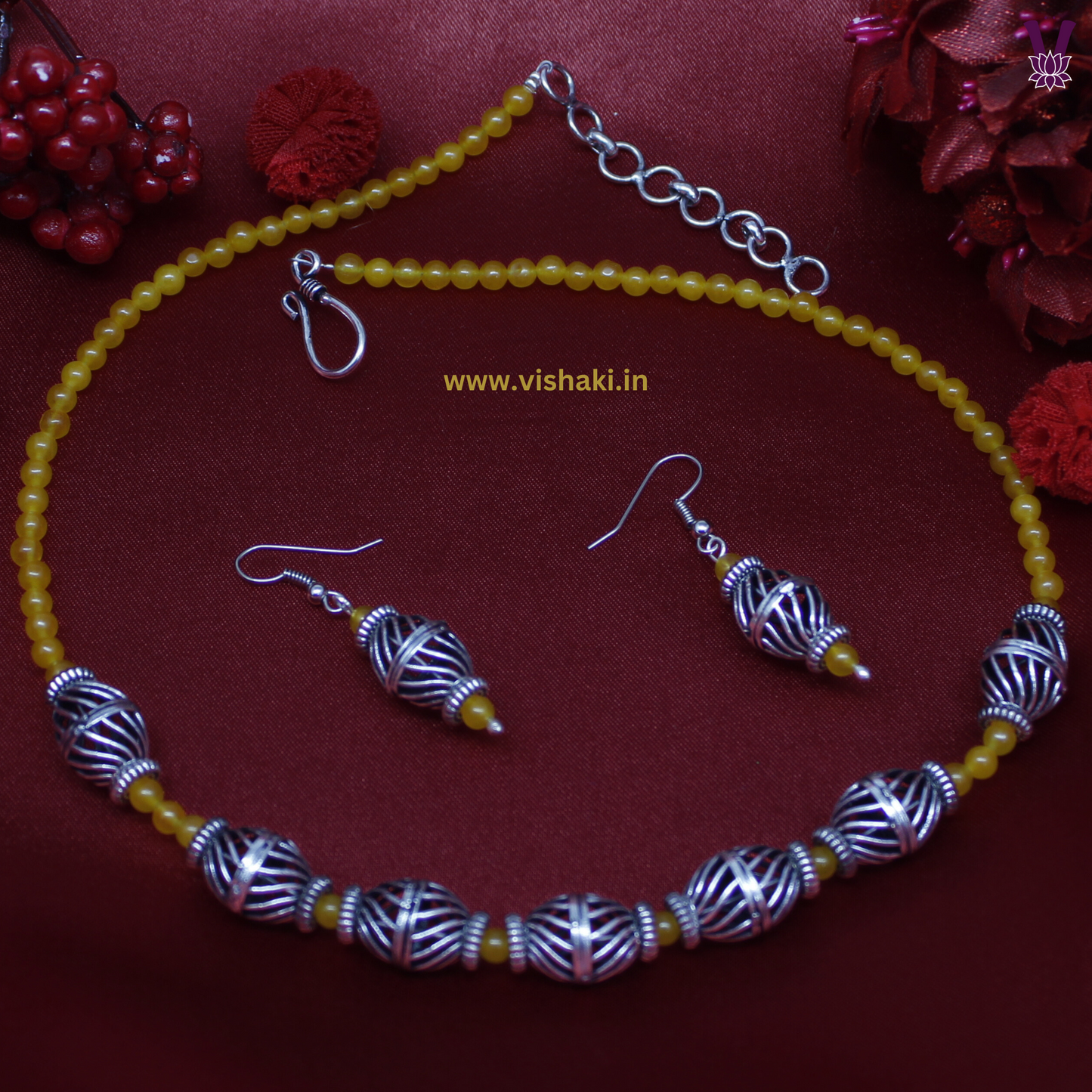 Mrudhvi Yellow Agate Short Necklace Set
