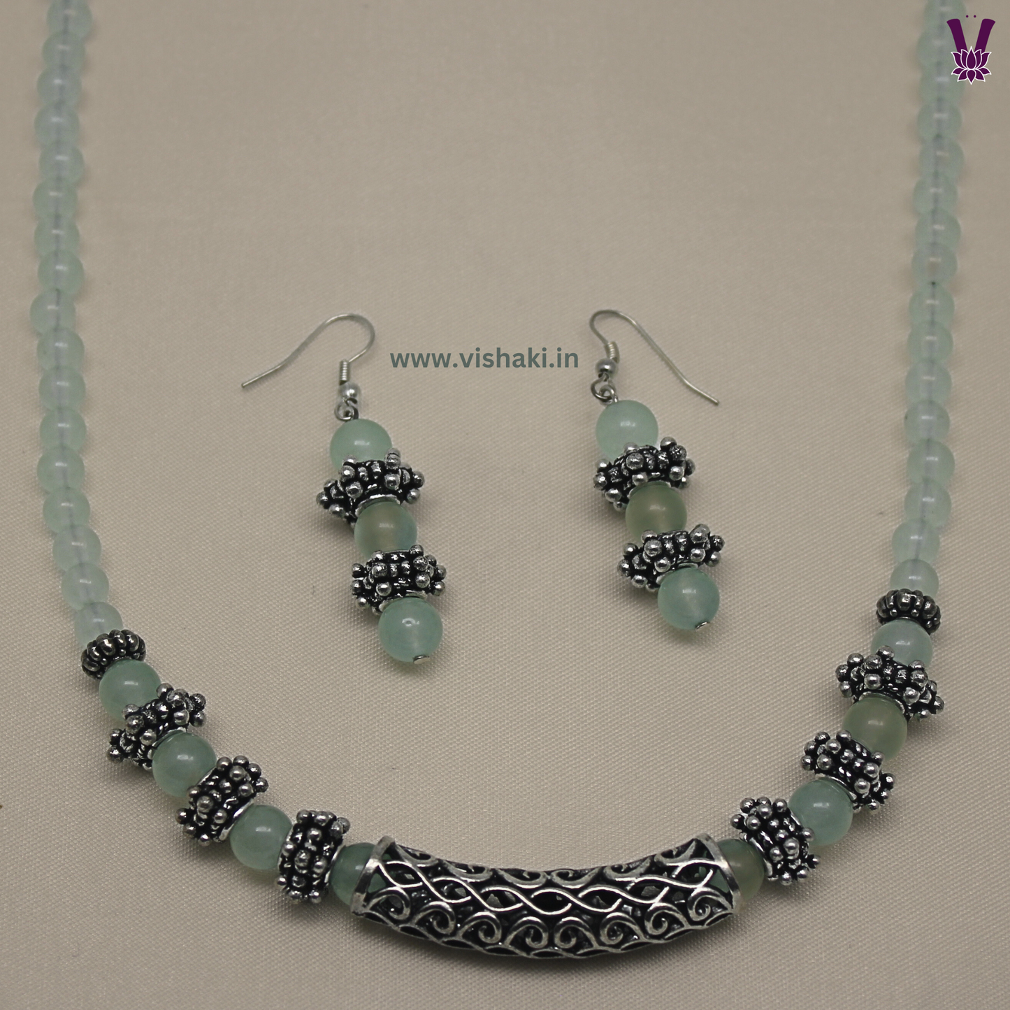 Mrudhvi Pastel Green Agate Short Necklace Set