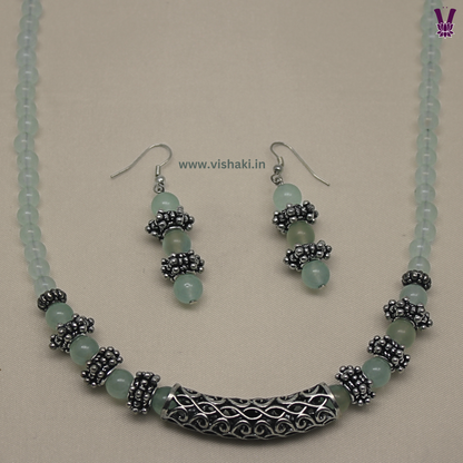 Mrudhvi Pastel Green Agate Short Necklace Set