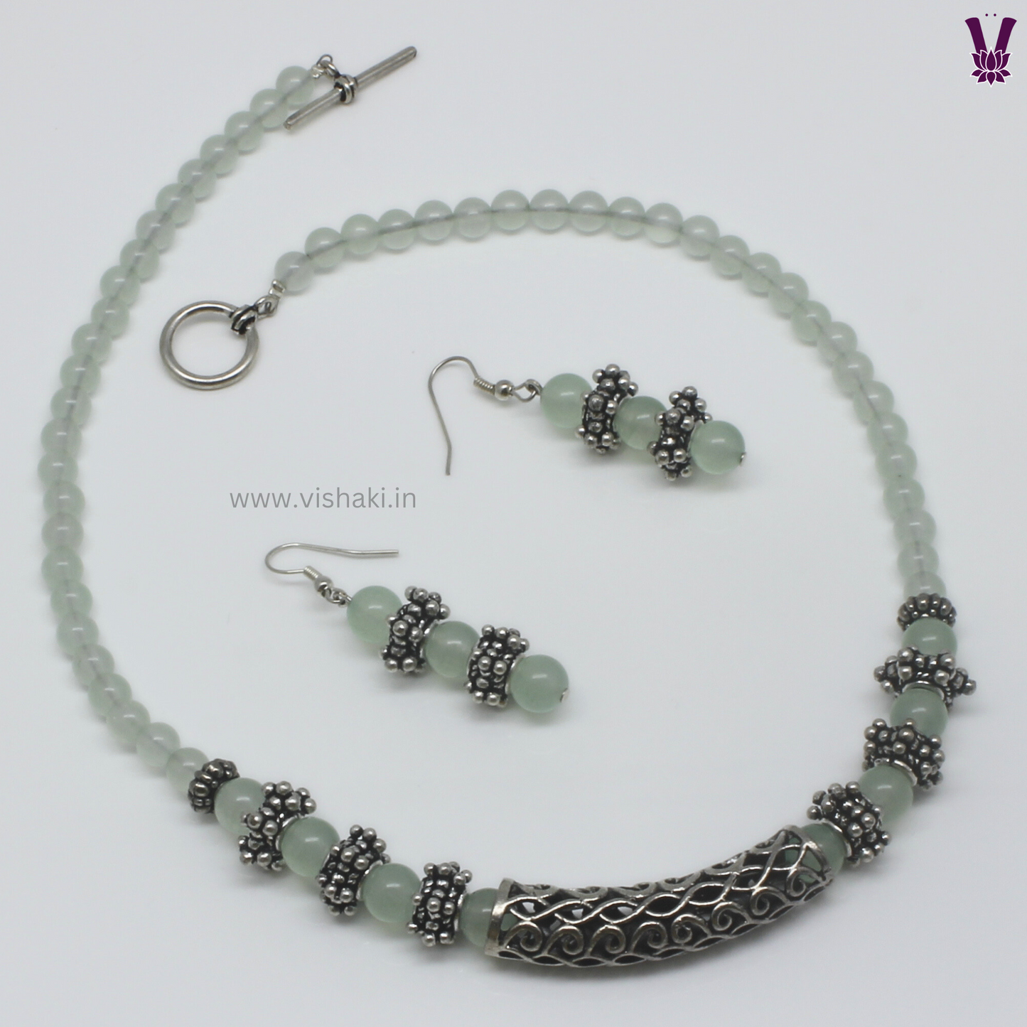 Mrudhvi Pastel Green Agate Short Necklace Set