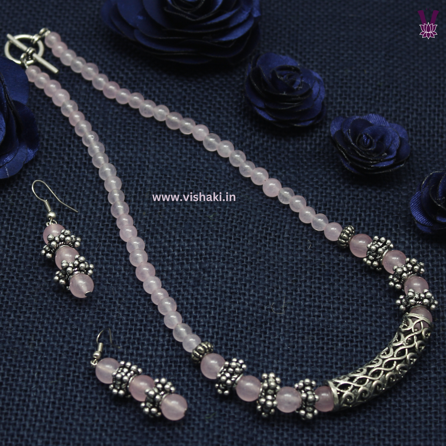 Mrudhvi Pastel Pink Agate Short Necklace Set