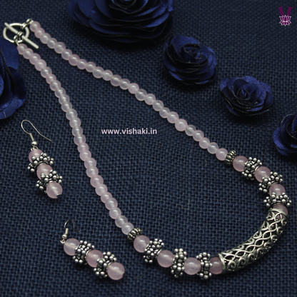 Mrudhvi Pastel Pink Agate Short Necklace Set