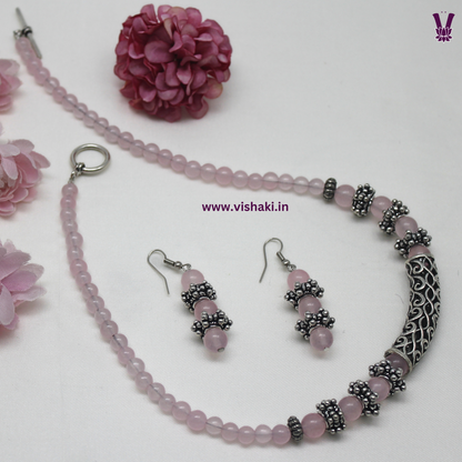 Mrudhvi Pastel Pink Agate Short Necklace Set