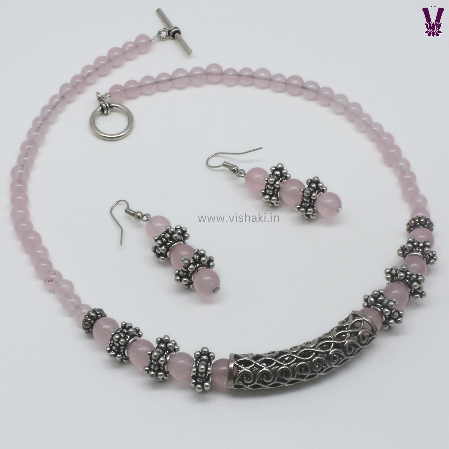 Mrudhvi Pastel Pink Agate Short Necklace Set