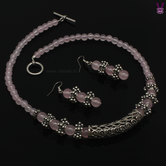 Mrudhvi Pastel Pink Agate Short Necklace Set
