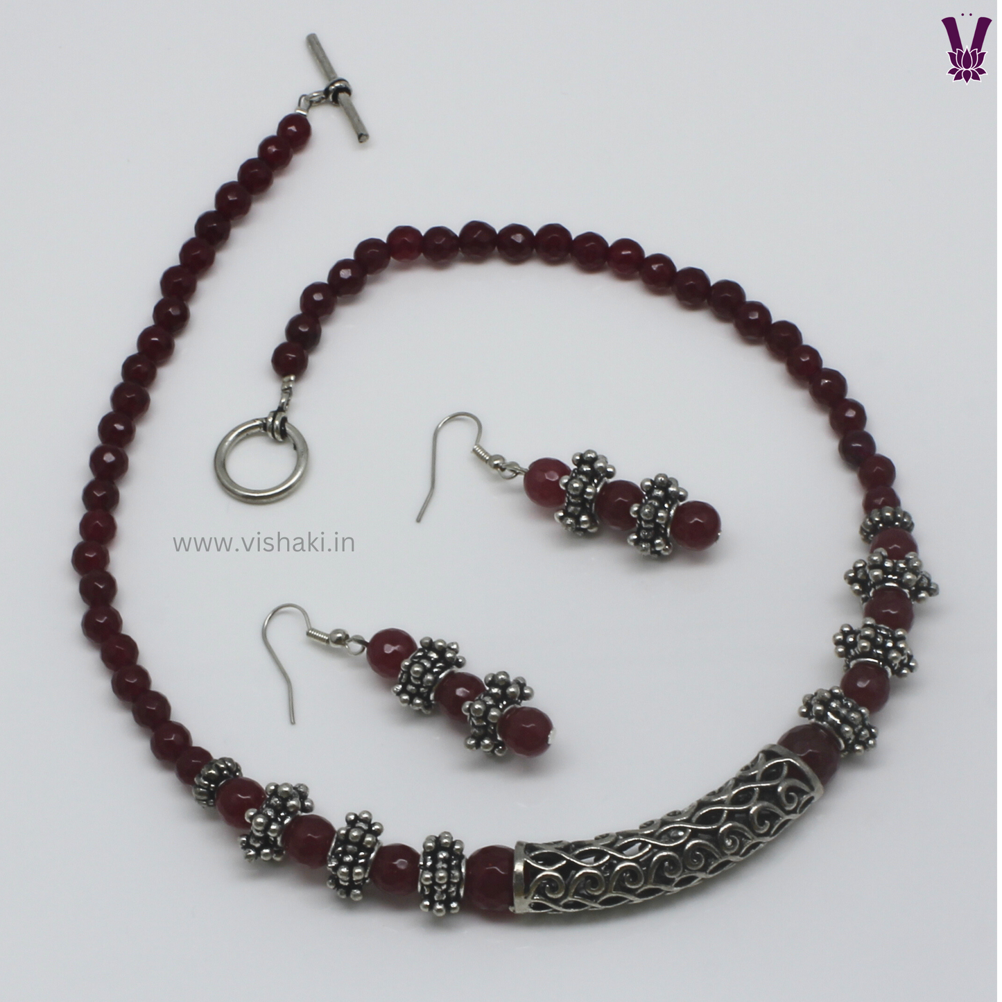 Mrudhvi Ruby Color Agate Short Necklace Set