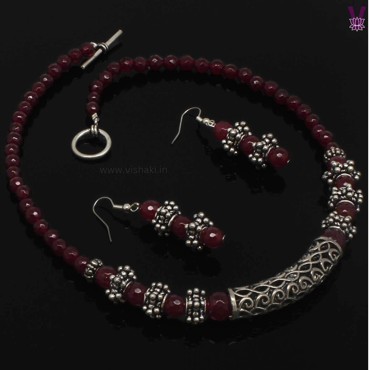 Mrudhvi Ruby Color Agate Short Necklace Set