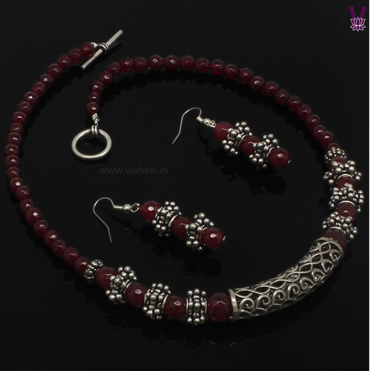 Mrudhvi Ruby Color Agate Short Necklace Set