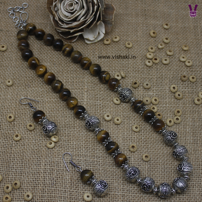 Mrudhvi Tiger Eye Beads Short Necklace Set
