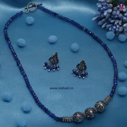 Mrudhvi Blue Agate Short Necklace Set