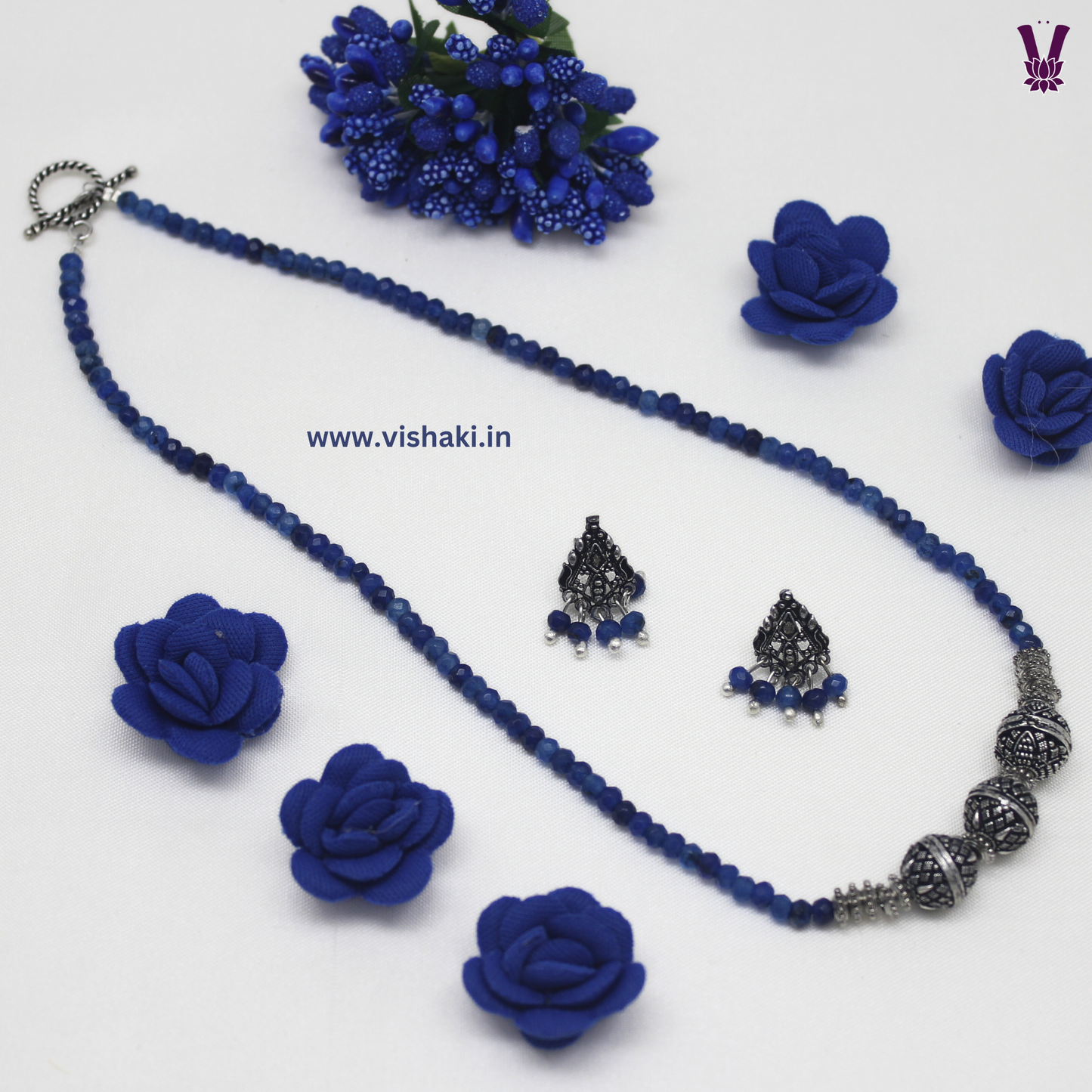 Mrudhvi Blue Agate Short Necklace Set