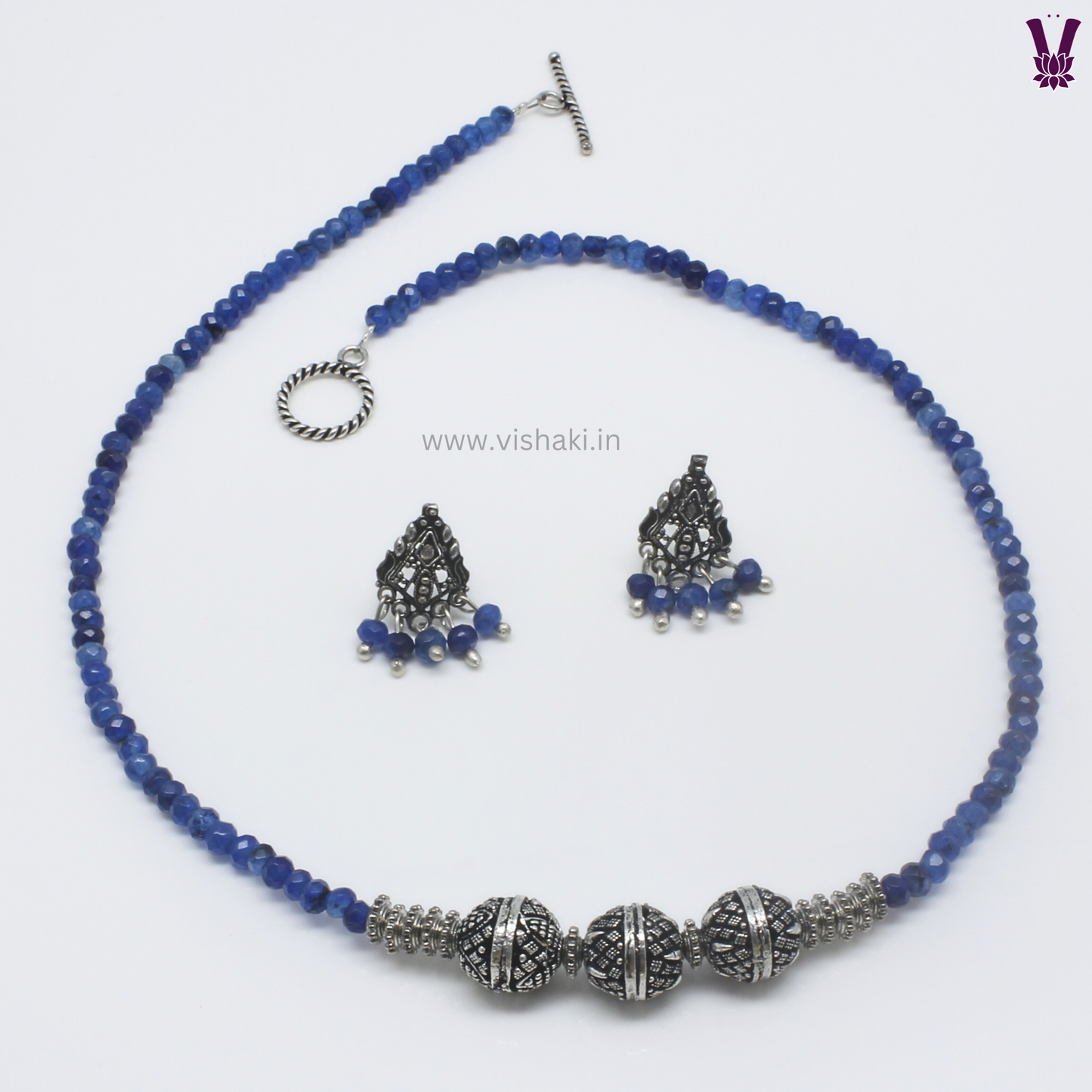 Mrudhvi Blue Agate Short Necklace Set