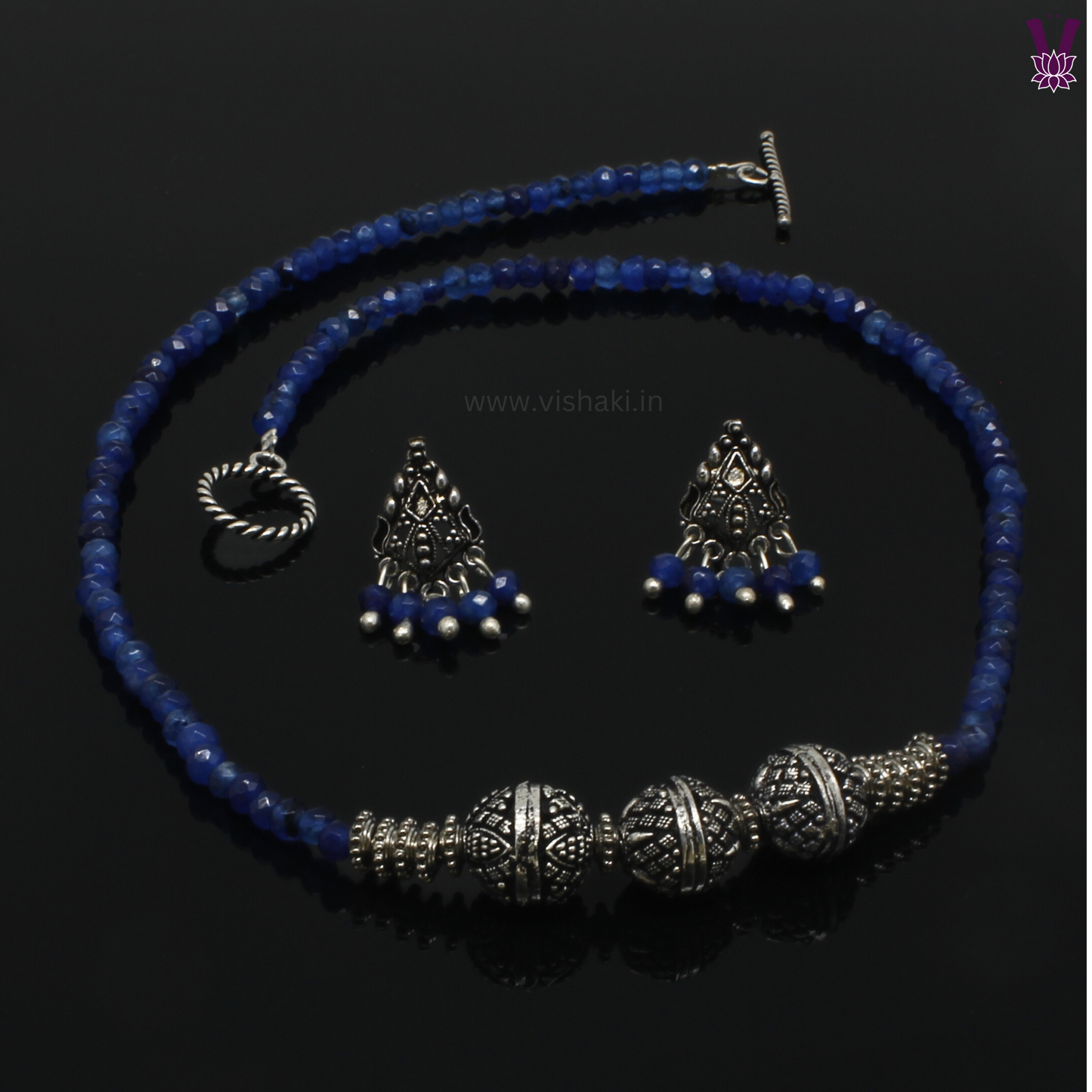 Mrudhvi Blue Agate Short Necklace Set