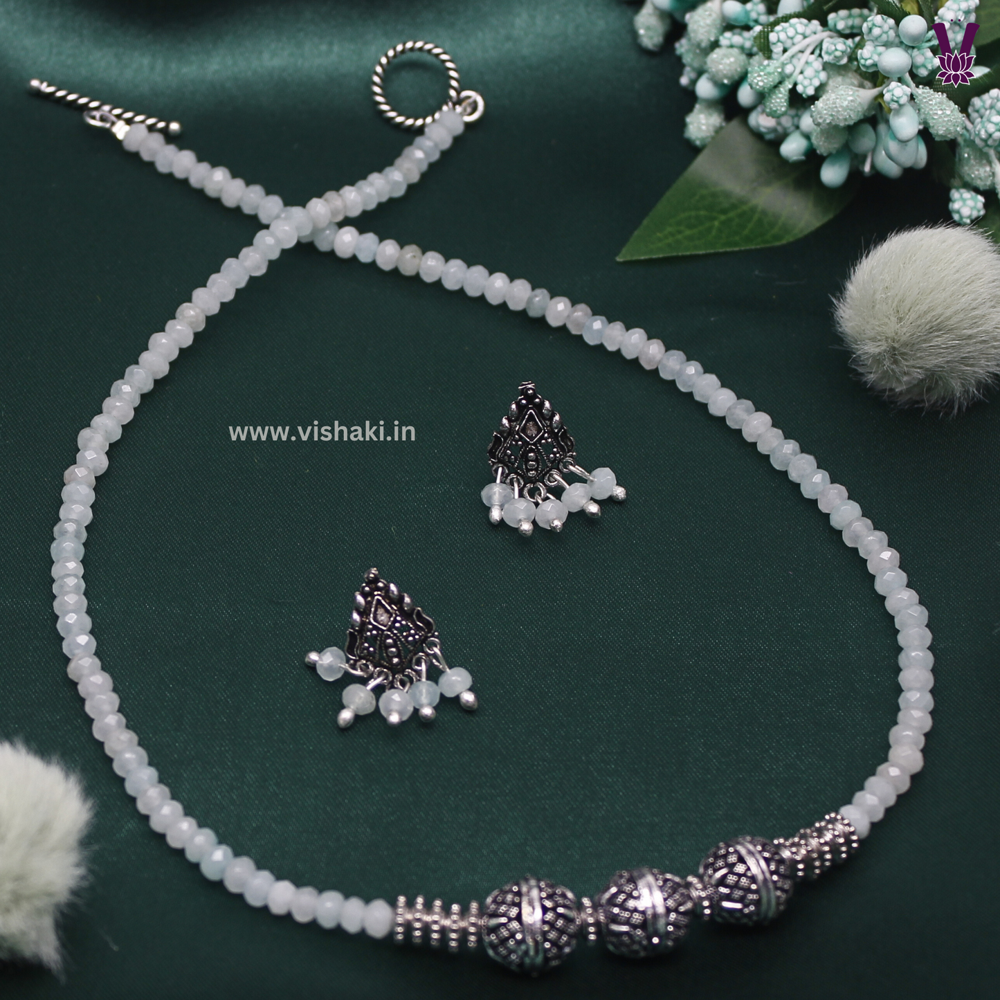 Mrudhvi Pastel Green Agate Short Necklace Set