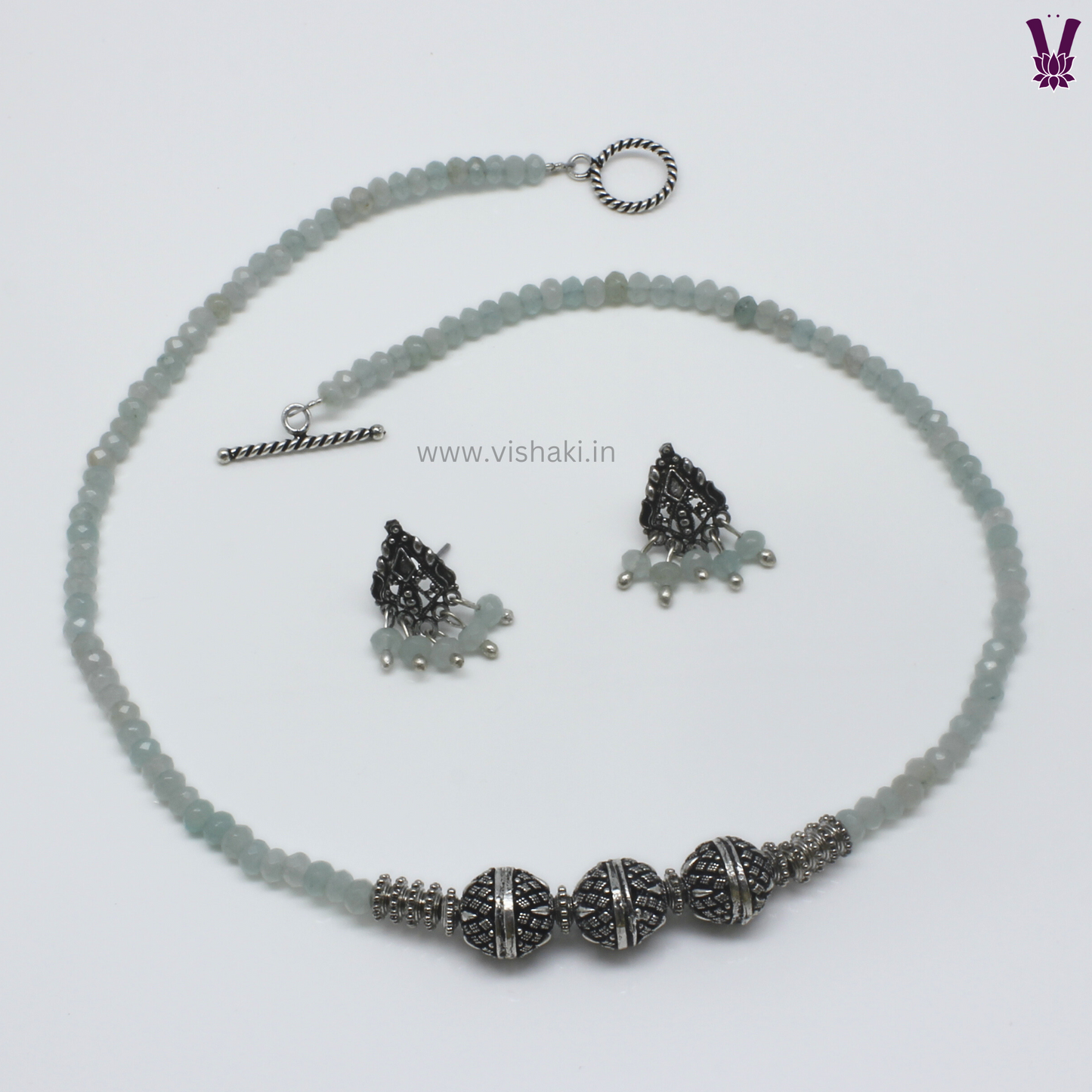 Mrudhvi Pastel Green Agate Short Necklace Set