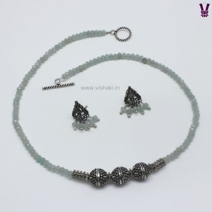 Mrudhvi Pastel Green Agate Short Necklace Set