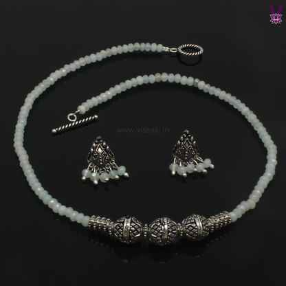 Mrudhvi Pastel Green Agate Short Necklace Set