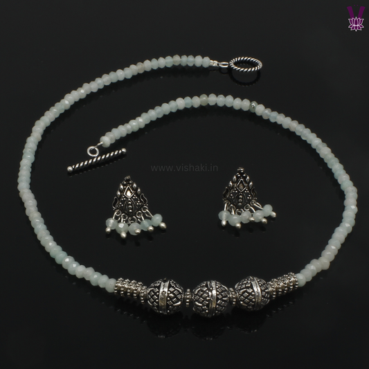 Mrudhvi Pastel Green Agate Short Necklace Set