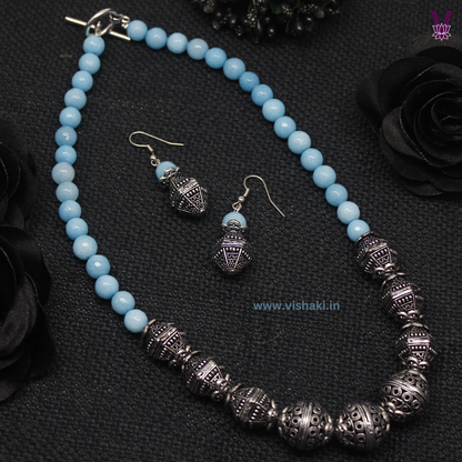 Mrudhvi Sky Blue Agate Short Necklace Set
