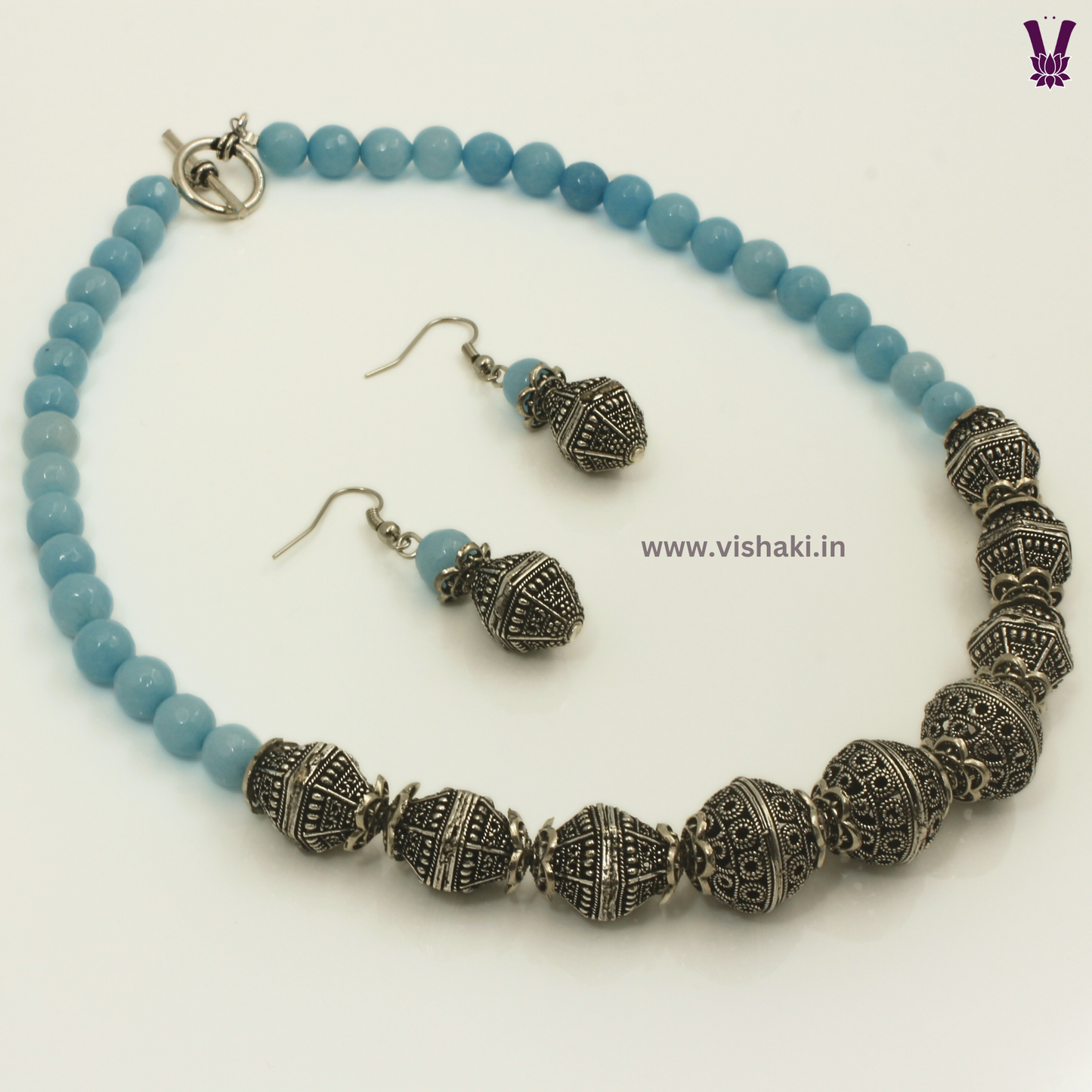 Mrudhvi Sky Blue Agate Short Necklace Set
