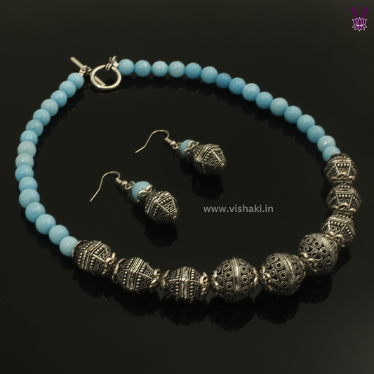 Mrudhvi Sky Blue Agate Short Necklace Set