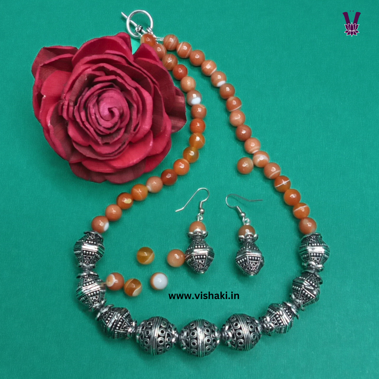 Mrudhvi Orange Agate Short Necklace Set